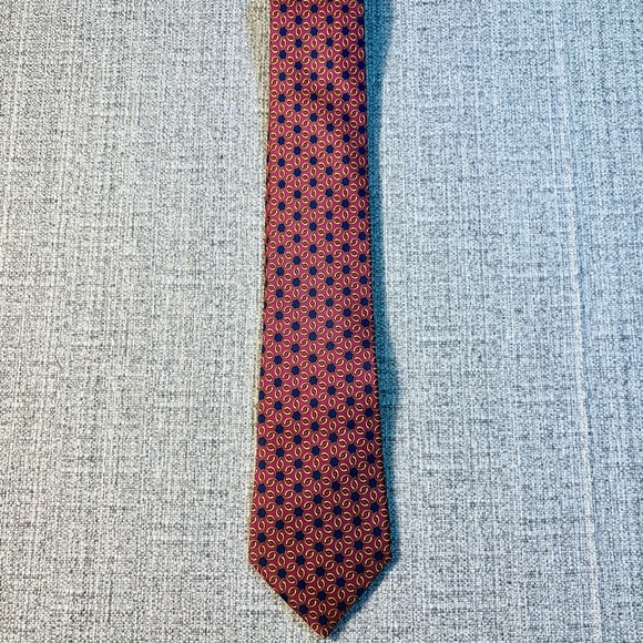 Hermès Paris 100% Silk Tie Red Gold Navy Luxury Collector Geometric Pattern💛 - Picture 6 of 9